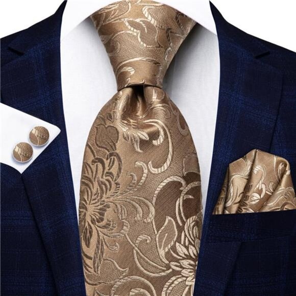 Silk Paisley Ties for Men Khaki - Picture 3 of 6
